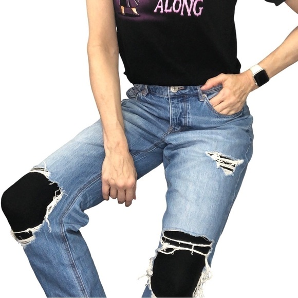 AEO American Eagle Tomgirl Distressed Jeans Sz 8 Long 10.5" Rise Casual Boho - Picture 1 of 7